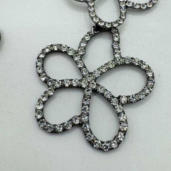 ZARA Long Flower Chain Dangle Rhinestone Statement Earrings Summer Flower Power - Picture 4 of 8